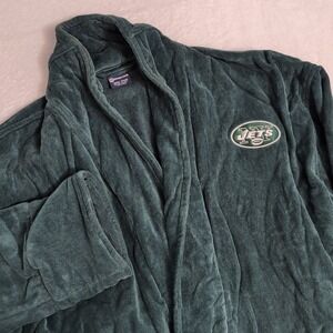 NEW YORK JETSMcArthur Green Bath Robe Black Plush Mens XL Shawl Collar Velour